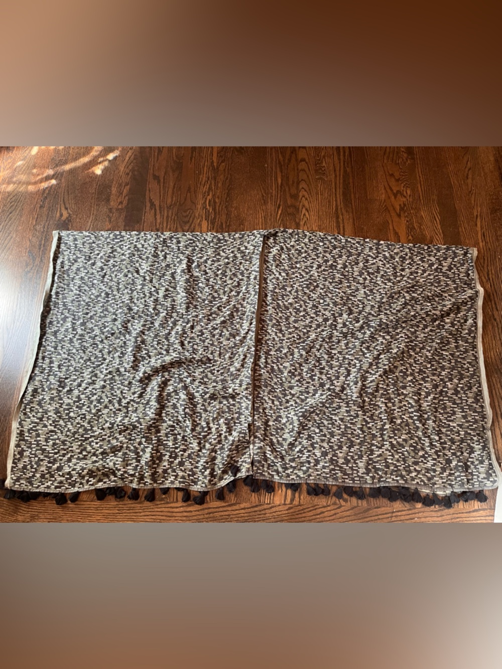 lululemon athletica Brown and Green Patterned Scarf with Tassels